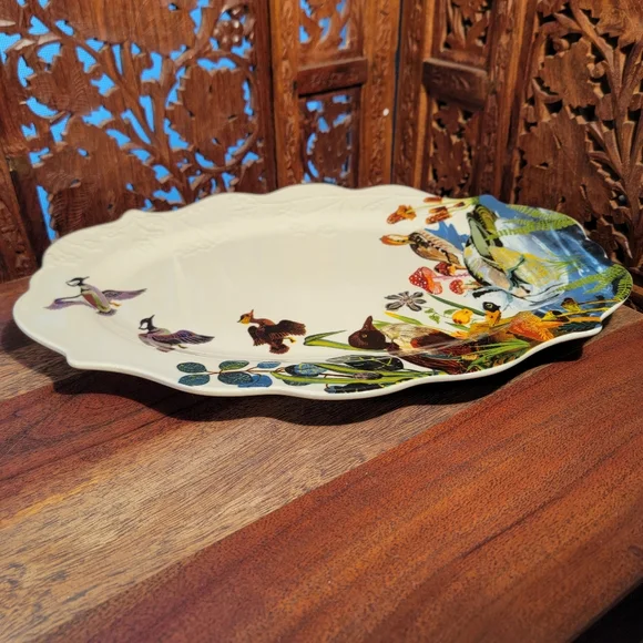 NWT Anthropologie Nathalie Lete Marais Ducks Serving Scalloped Edge Platter